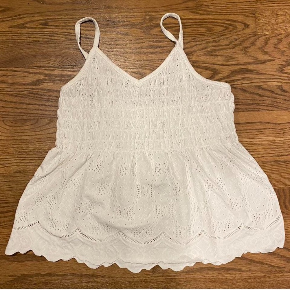 Urban Romantics white ruched v neck eyelet babydoll top